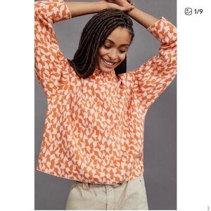 Anthropologie Orange and Cream Abstract-Print Turtleneck Sweater